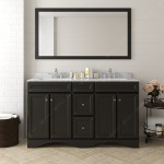Talisa 60" Double Bath Vanity in Espresso with White Marble Top and Square Sinks and Matching Mirror