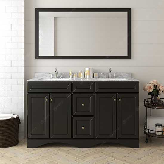 Talisa 60" Double Bath Vanity in Espresso with White Marble Top and Square Sinks and Matching Mirror