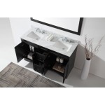 Talisa 60" Double Bath Vanity in Espresso with White Marble Top and Square Sinks and Matching Mirror