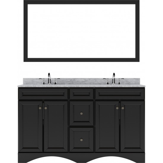 Talisa 60" Double Bath Vanity in Espresso with White Marble Top and Square Sinks with Brushed Nickel Faucets and Matching Mir