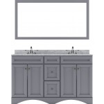 Talisa 60" Double Bath Vanity in Gray with White Marble Top and Square Sinks and Matching Mirror