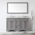 Talisa 60" Double Bath Vanity in Gray with White Marble Top and Square Sinks and Matching Mirror