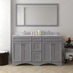 Talisa 60" Double Bath Vanity in Gray with White Marble Top and Square Sinks and Matching Mirror