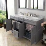 Talisa 60" Double Bath Vanity in Gray with White Marble Top and Square Sinks and Matching Mirror