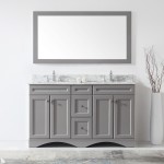 Talisa 60" Double Bath Vanity in Gray with White Marble Top and Square Sinks with Brushed Nickel Faucets and Matching Mirror