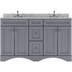 Talisa 60" Double Bath Vanity in Gray with White Marble Top and Square Sinks