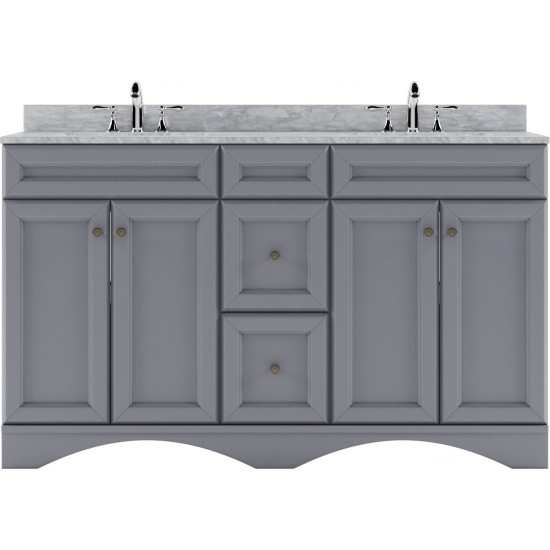 Talisa 60" Double Bath Vanity in Gray with White Marble Top and Square Sinks