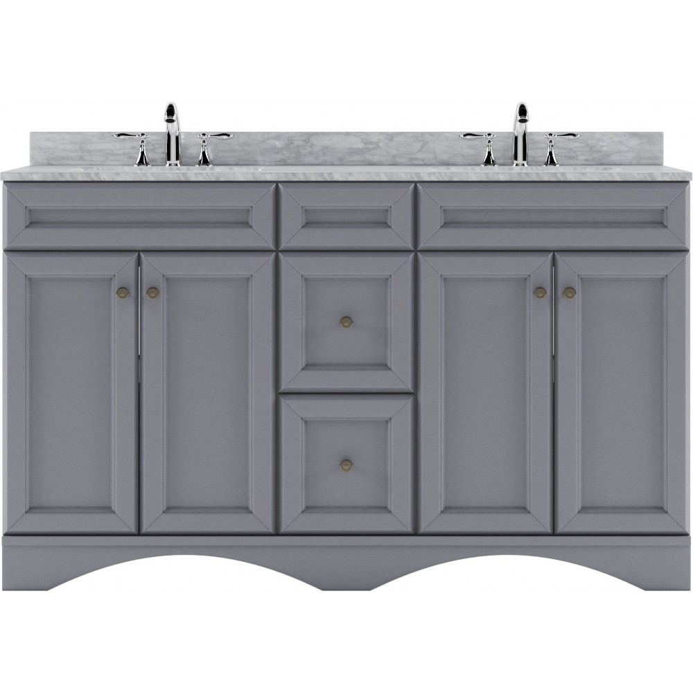 Talisa 60" Double Bath Vanity in Gray with White Marble Top and Square Sinks