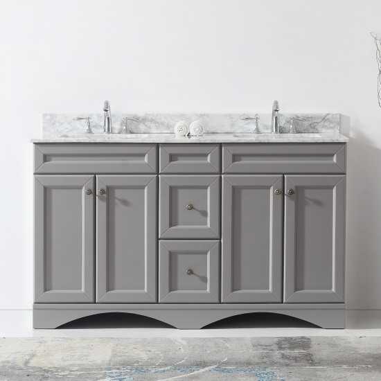 Talisa 60" Double Bath Vanity in Gray with White Marble Top and Square Sinks