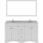 Talisa 60" Double Bath Vanity in White with White Marble Top and Square Sinks with Brushed Nickel Faucets and Matching Mirror