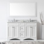 Talisa 60" Double Bath Vanity in White with White Marble Top and Square Sinks with Polished Chrome Faucets and Matching Mirro