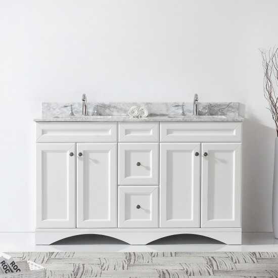 Talisa 60" Double Bath Vanity in White with White Marble Top and Square Sinks with Polished Chrome Faucets