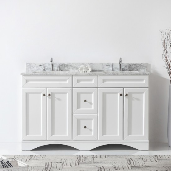 Talisa 60" Double Bath Vanity in White with White Marble Top and Square Sinks