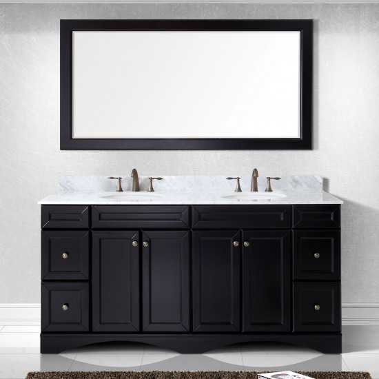 Talisa 72" Double Bath Vanity in Espresso with White Marble Top and Round Sinks and Matching Mirror