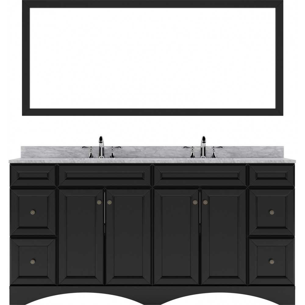 Talisa 72" Double Bath Vanity in Espresso with White Marble Top and Round Sinks with Polished Chrome Faucets and Matching Mir