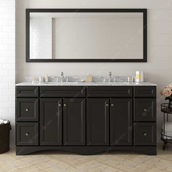 Talisa 72" Double Bath Vanity in Espresso with White Marble Top and Round Sinks with Polished Chrome Faucets and Matching Mir