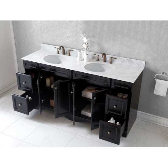 Talisa 72" Double Bath Vanity in Espresso with White Marble Top and Round Sinks with Polished Chrome Faucets