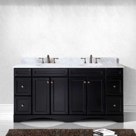 Talisa 72" Double Bath Vanity in Espresso with White Marble Top and Round Sinks