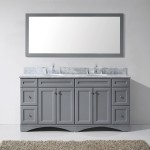 Talisa 72" Double Bath Vanity in Gray with White Marble Top and Round Sinks and Matching Mirror