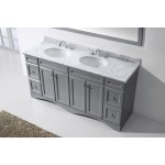 Talisa 72" Double Bath Vanity in Gray with White Marble Top and Round Sinks and Matching Mirror