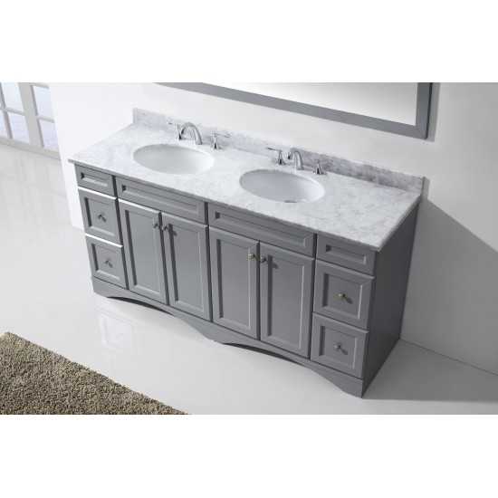 Talisa 72" Double Bath Vanity in Gray with White Marble Top and Round Sinks and Matching Mirror