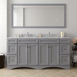 Talisa 72" Double Bath Vanity in Gray with White Marble Top and Round Sinks with Brushed Nickel Faucets and Matching Mirror