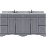 Talisa 72" Double Bath Vanity in Gray with White Marble Top and Round Sinks with Brushed Nickel Faucets