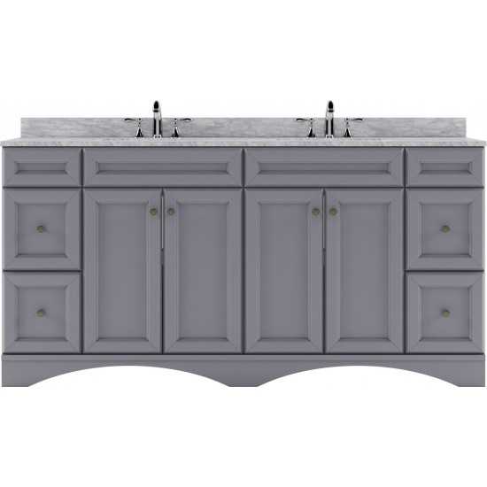 Talisa 72" Double Bath Vanity in Gray with White Marble Top and Round Sinks with Brushed Nickel Faucets