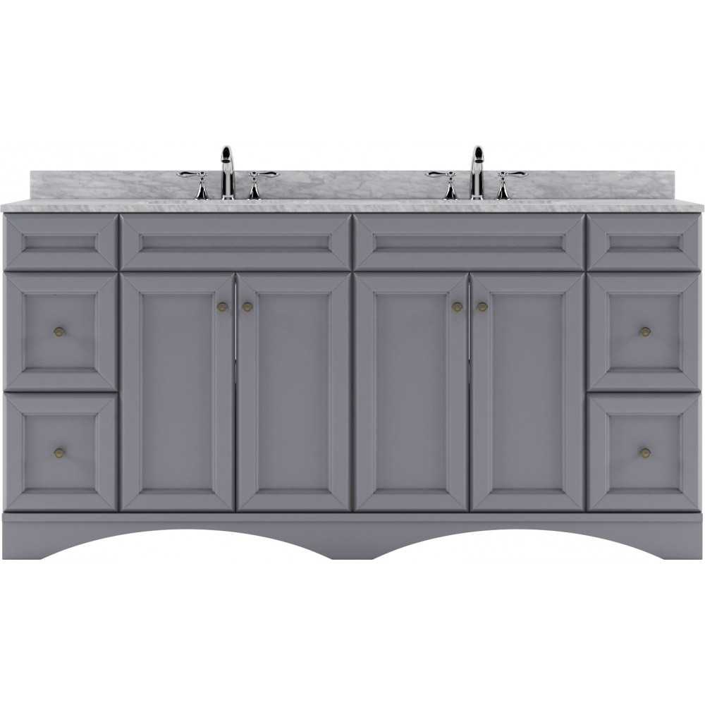 Talisa 72" Double Bath Vanity in Gray with White Marble Top and Round Sinks with Brushed Nickel Faucets