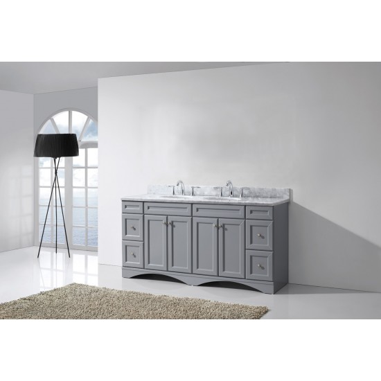 Talisa 72" Double Bath Vanity in Gray with White Marble Top and Round Sinks with Brushed Nickel Faucets