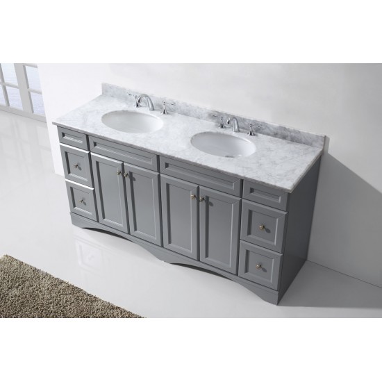 Talisa 72" Double Bath Vanity in Gray with White Marble Top and Round Sinks with Brushed Nickel Faucets