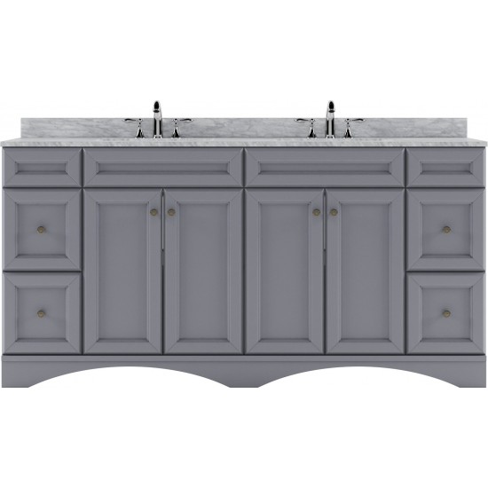 Talisa 72" Double Bath Vanity in Gray with White Marble Top and Round Sinks with Polished Chrome Faucets