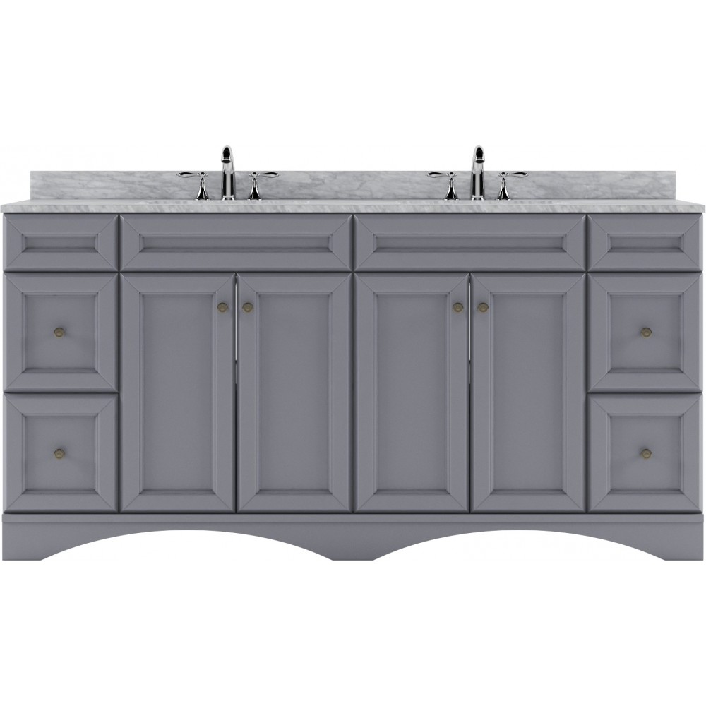 Talisa 72" Double Bath Vanity in Gray with White Marble Top and Round Sinks with Polished Chrome Faucets