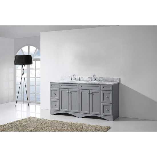 Talisa 72" Double Bath Vanity in Gray with White Marble Top and Round Sinks with Polished Chrome Faucets