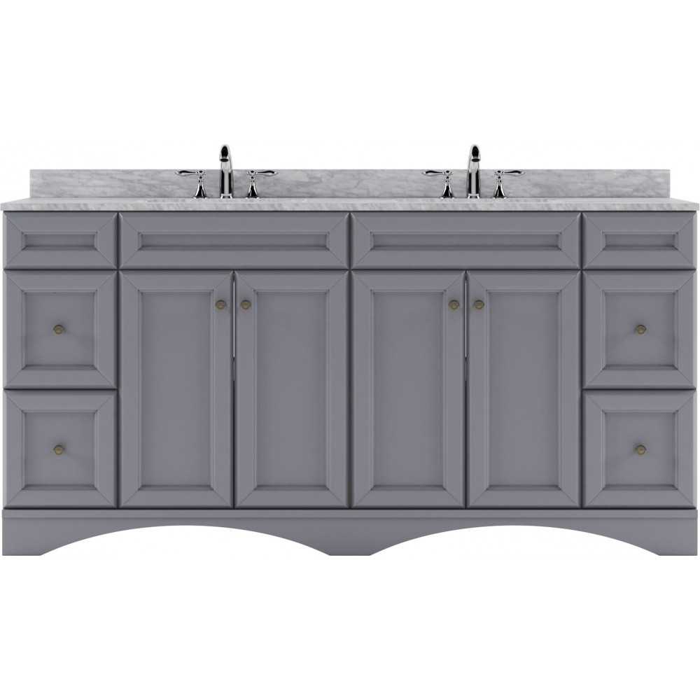 Talisa 72" Double Bath Vanity in Gray with White Marble Top and Round Sinks