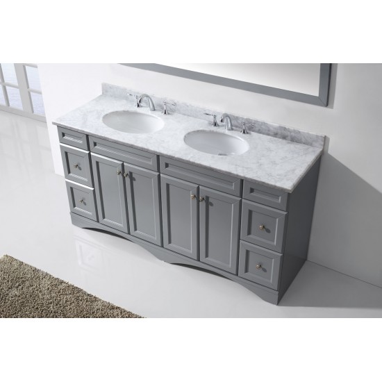 Talisa 72" Double Bath Vanity in Gray with White Marble Top and Round Sinks