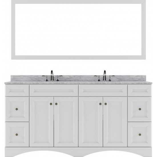 Talisa 72" Double Bath Vanity in White with White Marble Top and Round Sinks and Matching Mirror