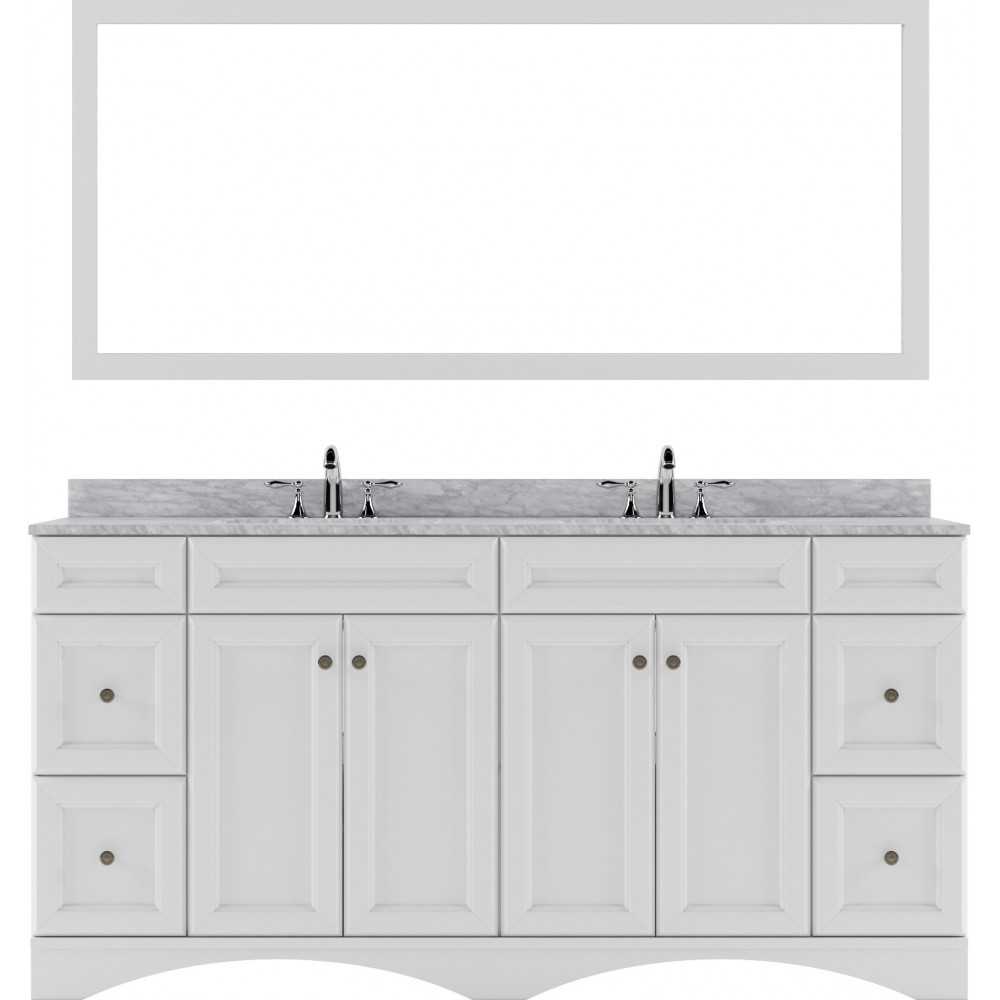 Talisa 72" Double Bath Vanity in White with White Marble Top and Round Sinks and Matching Mirror