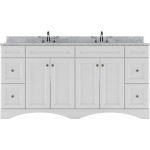 Talisa 72" Double Bath Vanity in White with White Marble Top and Round Sinks with Brushed Nickel Faucets