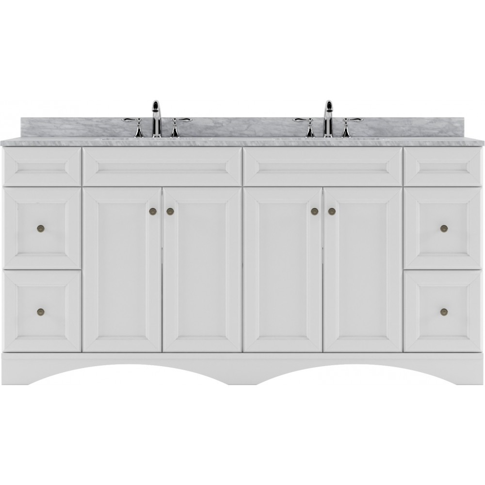 Talisa 72" Double Bath Vanity in White with White Marble Top and Round Sinks with Brushed Nickel Faucets