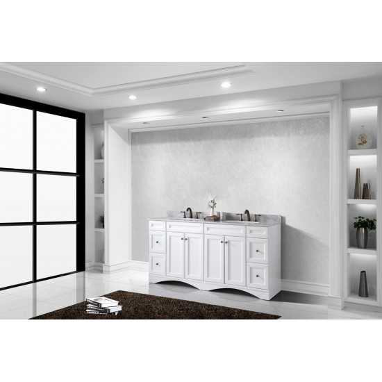 Talisa 72" Double Bath Vanity in White with White Marble Top and Round Sinks with Brushed Nickel Faucets