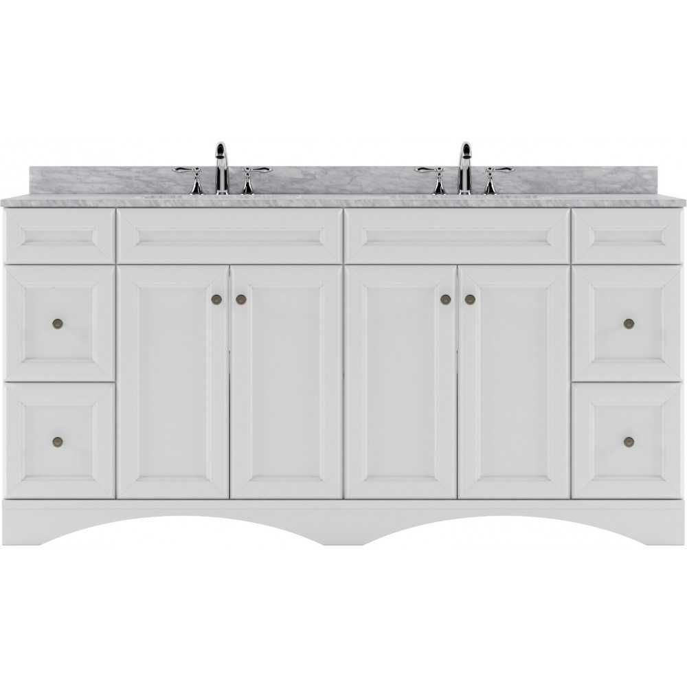 Talisa 72" Double Bath Vanity in White with White Marble Top and Round Sinks with Polished Chrome Faucets