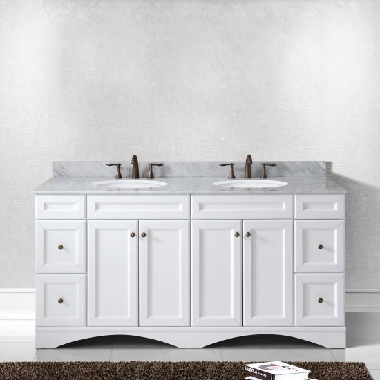 Talisa 72" Double Bath Vanity in White with White Marble Top and Round Sinks with Polished Chrome Faucets