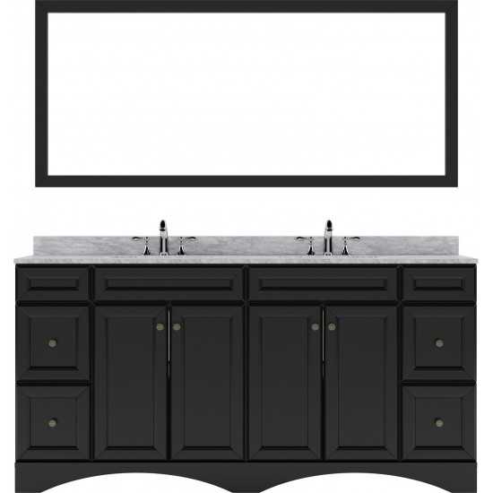 Talisa 72" Double Bath Vanity in Espresso with White Marble Top and Square Sinks and Matching Mirror