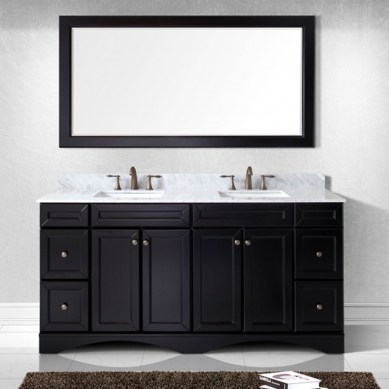 Talisa 72" Double Bath Vanity in Espresso with White Marble Top and Square Sinks and Matching Mirror