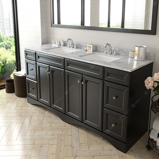 Talisa 72" Double Bath Vanity in Espresso with White Marble Top and Square Sinks and Matching Mirror