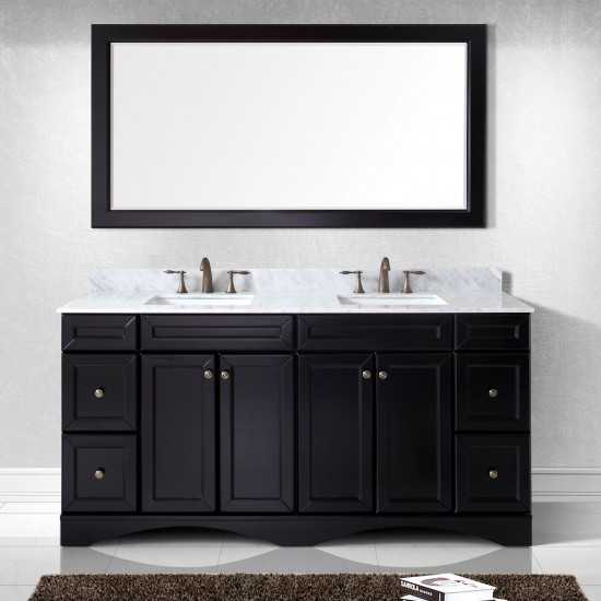 Talisa 72" Double Bath Vanity in Espresso with White Marble Top and Square Sinks with Brushed Nickel Faucets and Matching Mir