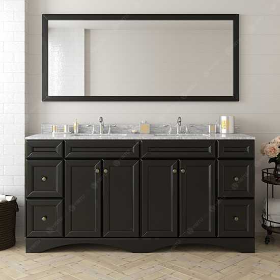 Talisa 72" Double Bath Vanity in Espresso with White Marble Top and Square Sinks with Polished Chrome Faucets and Mirror