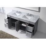 Talisa 72" Double Bath Vanity in Gray with White Marble Top and Square Sinks and Matching Mirror