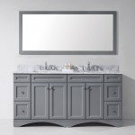 Talisa 72" Double Bath Vanity in Gray with White Marble Top and Square Sinks with Brushed Nickel Faucets and Matching Mirror